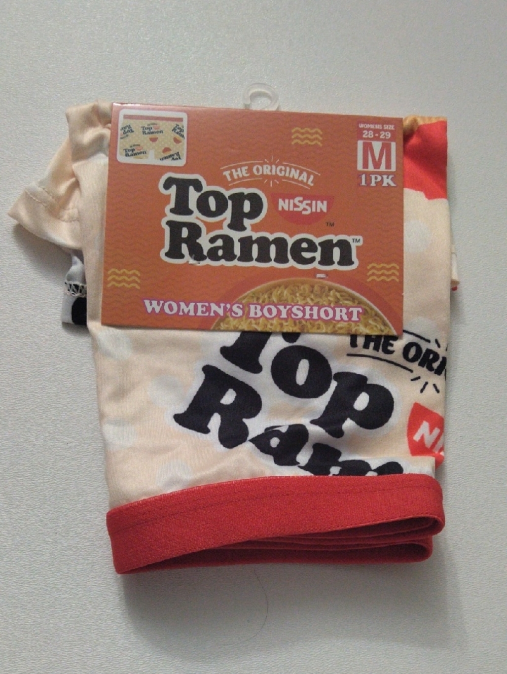Top Ramen Women's Boyshorts  Cream With Black And Red Letters Novelty Size M New